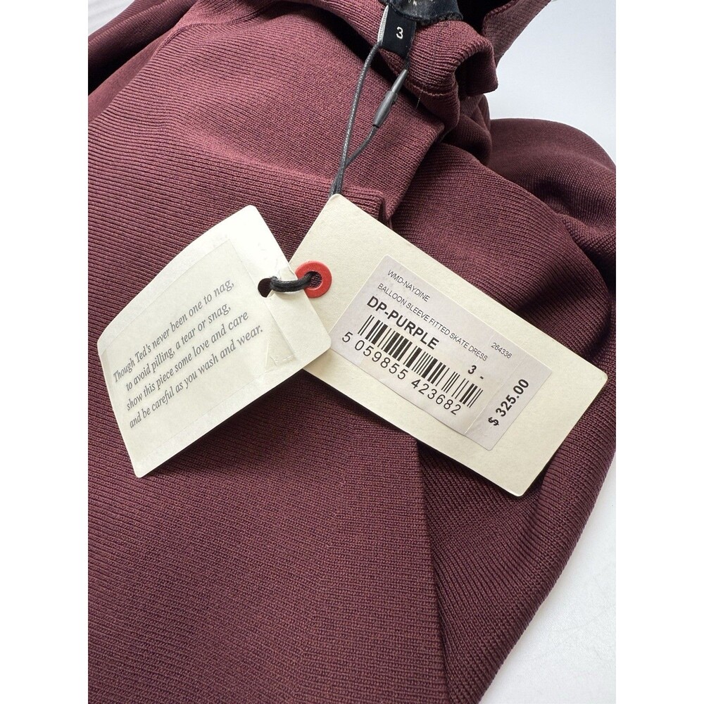Ted Baker Naydine Balloon Sleeve Fitted Skater Dress In Merlot Sz 8 New (Sm Snag - Picture 4 of 12